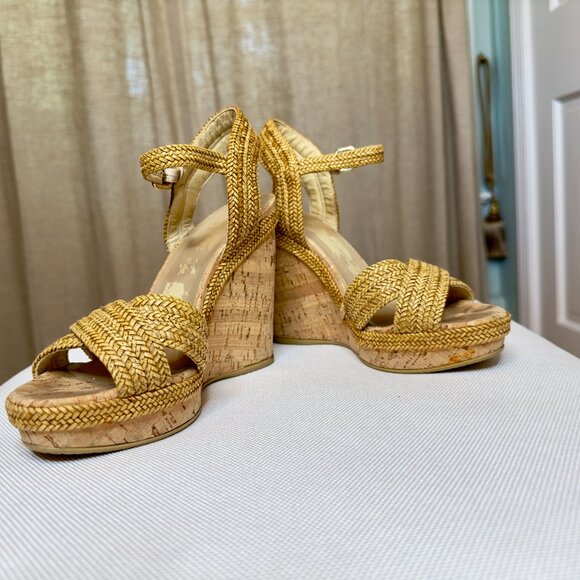 Stuart Weitzman Minx Stappy Wedges Shoes with Cork and Raffia Size 7 - Picture 10 of 16